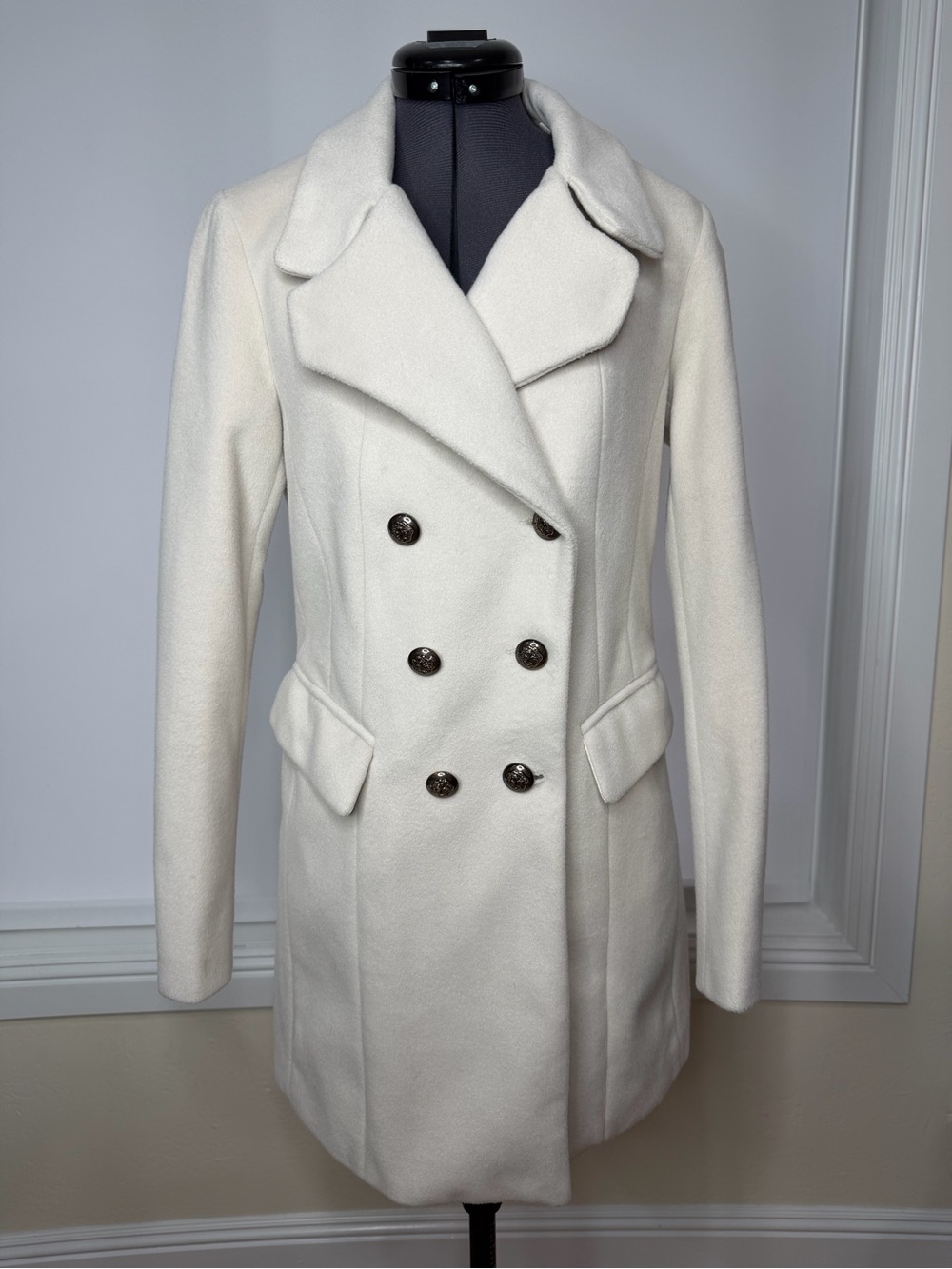 Women's Oatmeal Color Double-Breasted Pea Coat